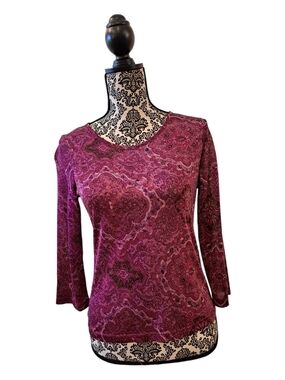 New York & Company Sparkly  Purple Paisley Mesh Top Size M